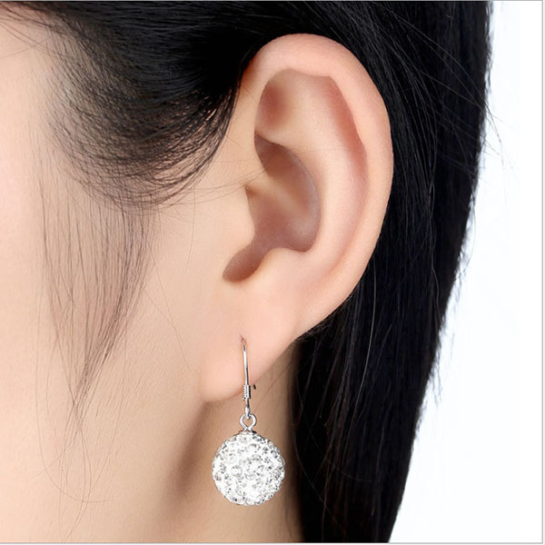 JK KOREA silver-plated 10MM full rhinestone princess ball earrings J0245