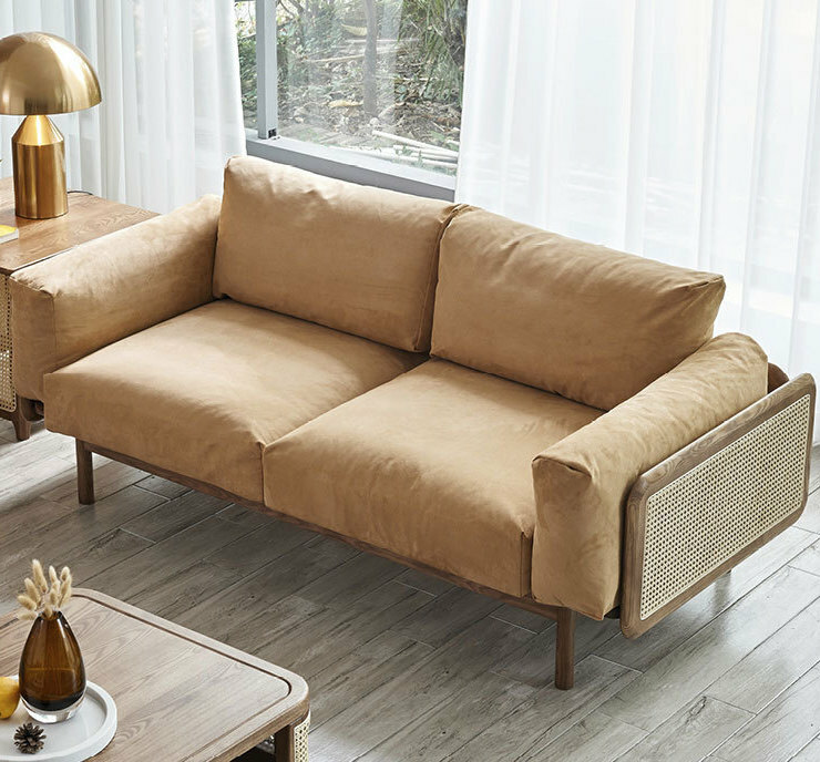 實木藤編羽絨大沙發