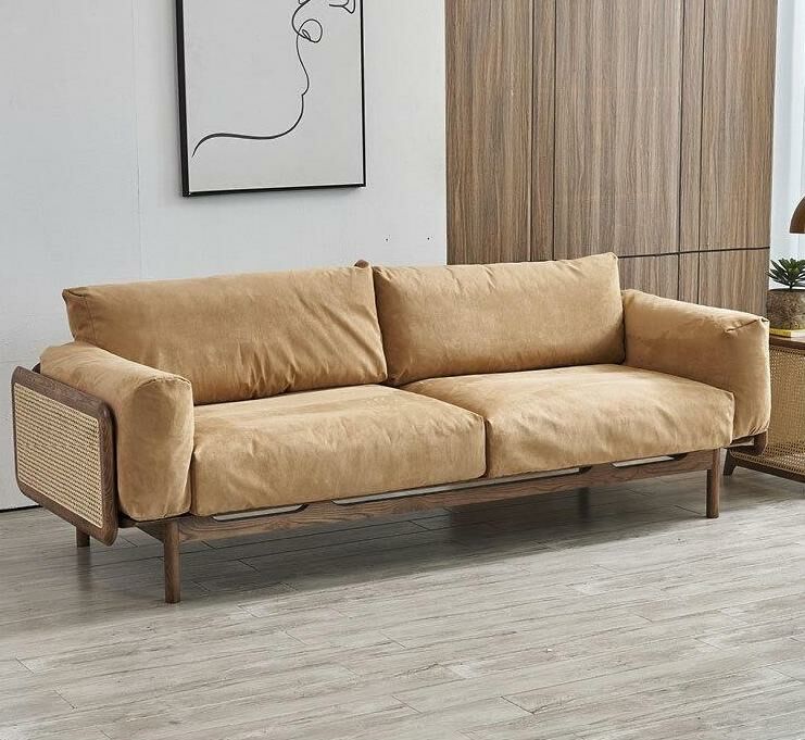 實木藤編羽絨大沙發