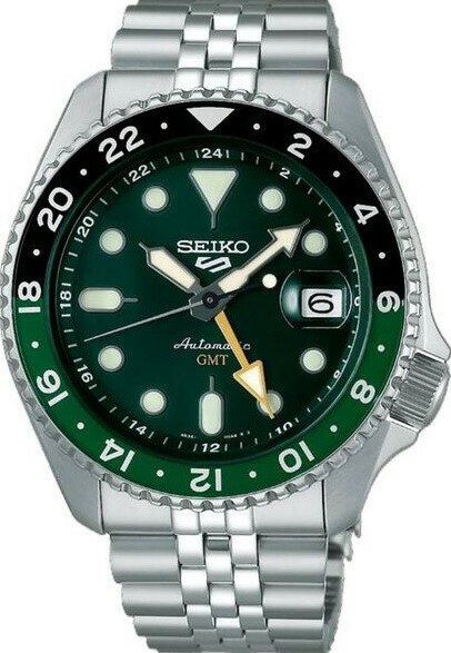 萬年鐘錶 - SEIKO  5 Sports   綠面GMT雙時區指針機械水鬼男錶-藍   SSK035K1 /  4R34-00A0G  錶徑42.5MM