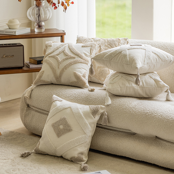 純棉簇絨幾何形抱枕套