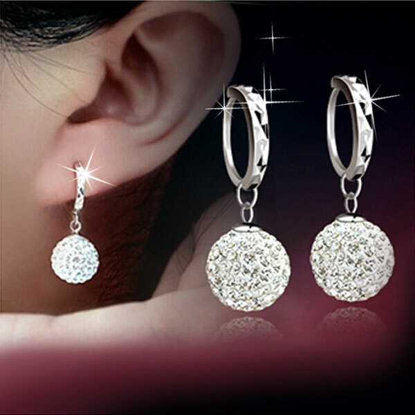 JK KOREA silver-plated rhinestone princess ball earrings J0116