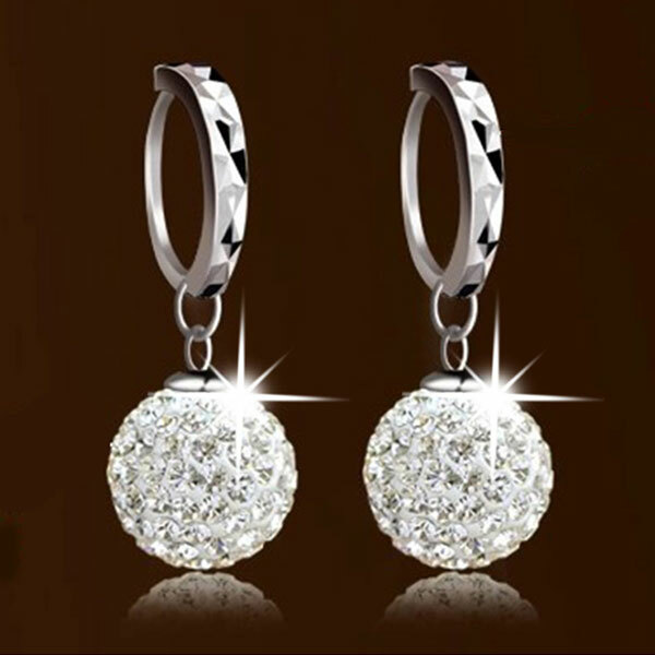 JK KOREA silver-plated rhinestone princess ball earrings J0116