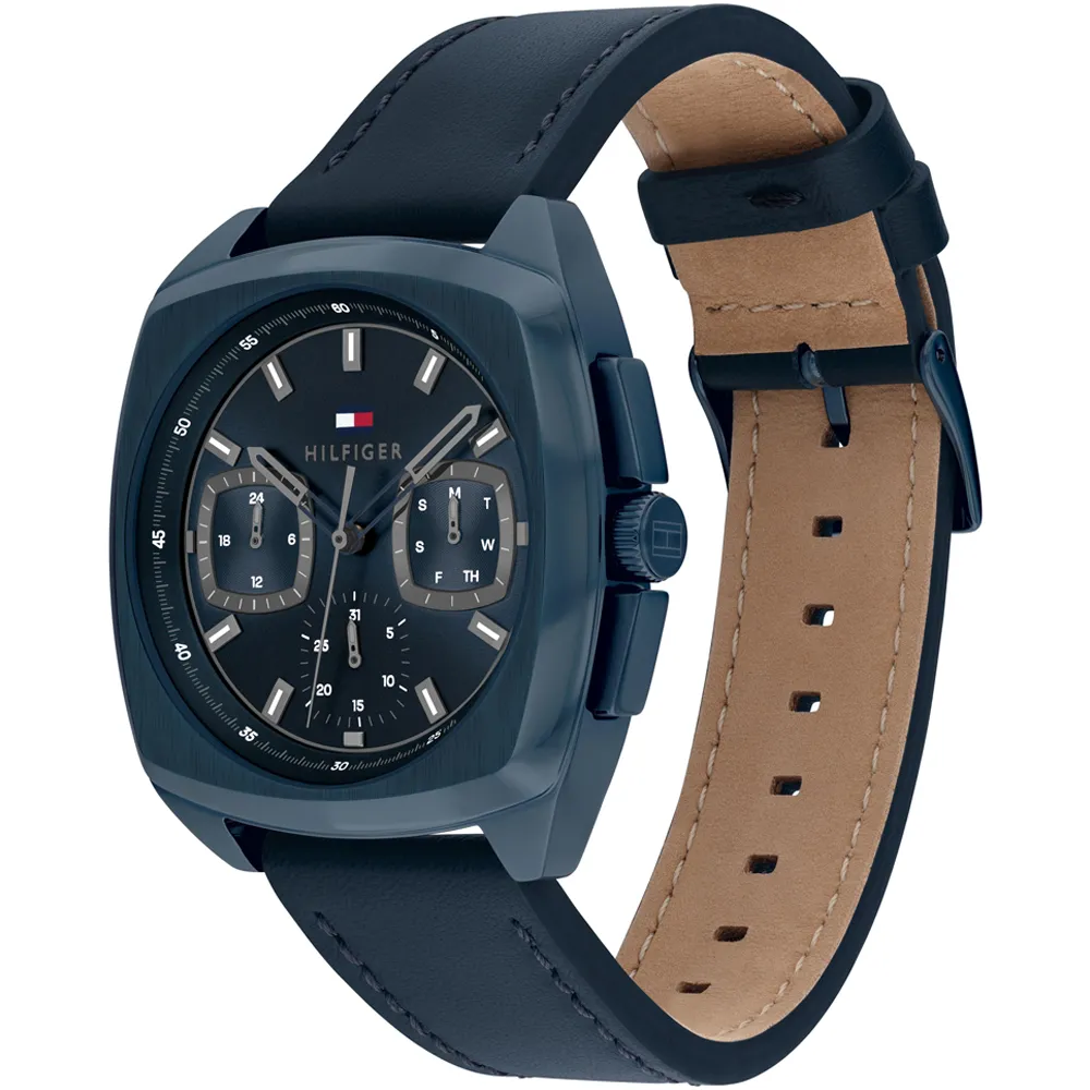 萬年鐘錶 - Tommy Hilfiger  方圓流線設計感三眼計時皮革男錶 1710558  錶徑40MM