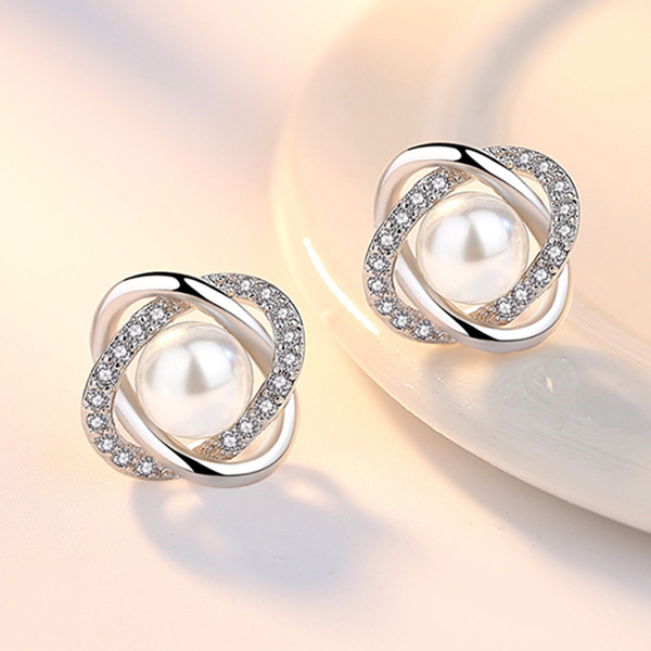 JK KOREA silver-plated pearl earrings J0104