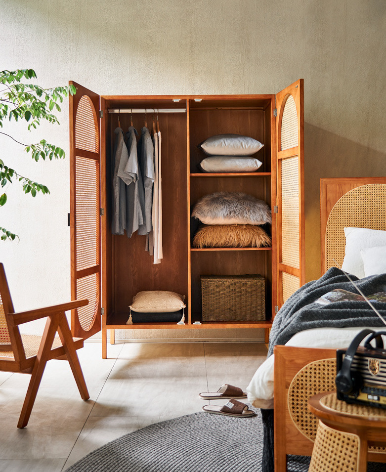 復古藤編實木大型衣櫃