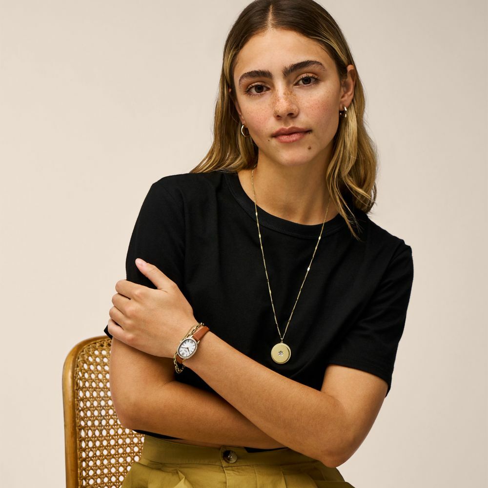 Penny 雅爵復古環鑽女錶 棕色真皮錶帶手錶 23MM BQ3973