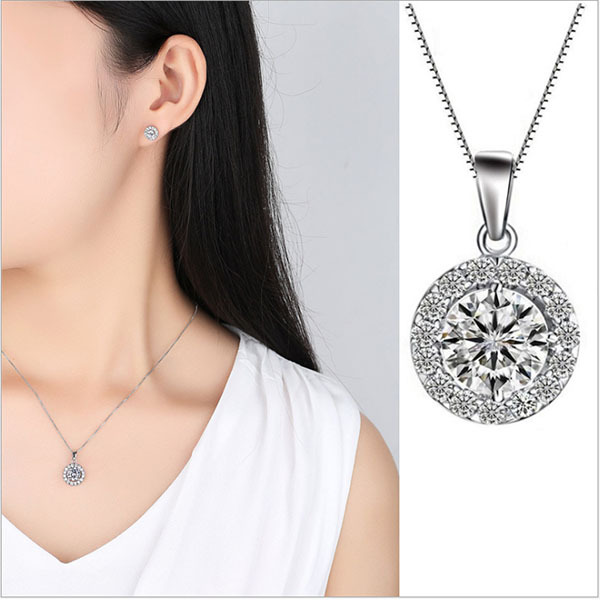 JK KOREA Luxury Zircon Micro-Inlaid Round Diamond Necklace J0251