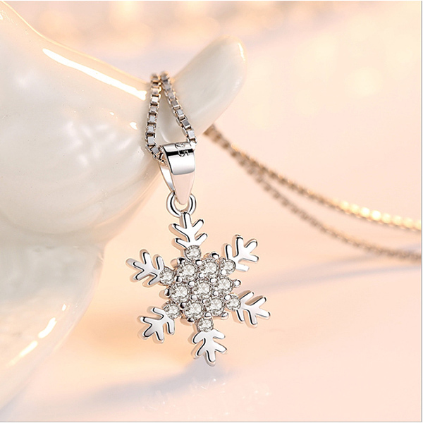 JK KOREA New Snowflake Hollow Silver Plated Necklace Pendant J0214