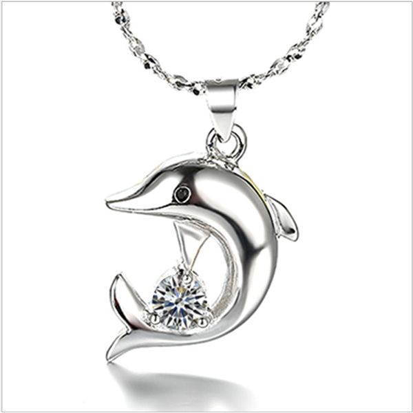 JK KOREA new dolphin pendant silver-plated necklace J0204