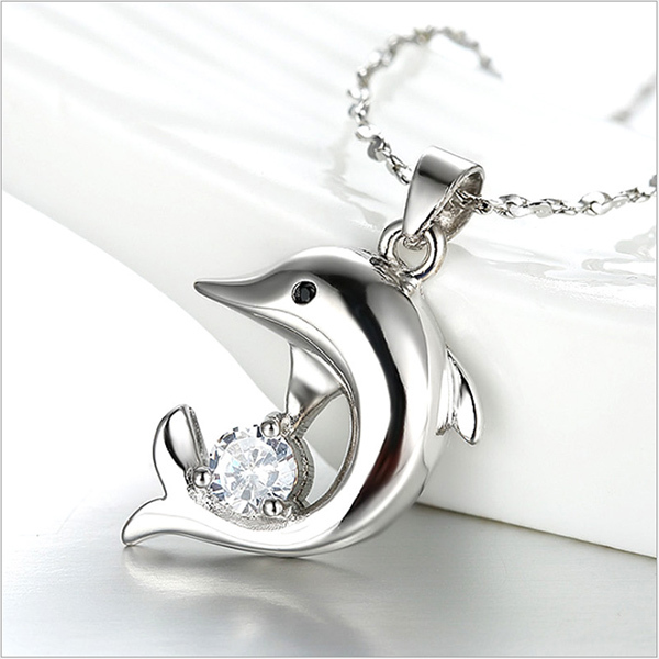 JK KOREA new dolphin pendant silver-plated necklace J0204