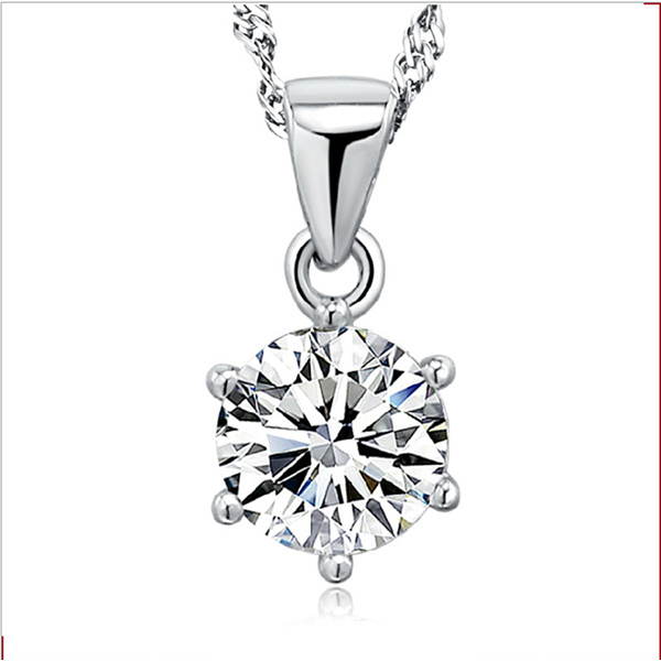 JK KOREA six-claw single diamond silver-plated pendant simple necklace J0197