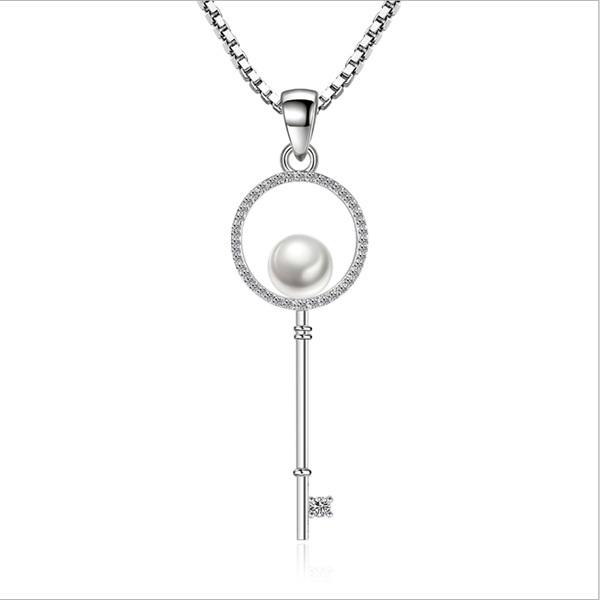 JK KOREA silver-plated key pendant women's pearl European and American classic fashion necklace J0108