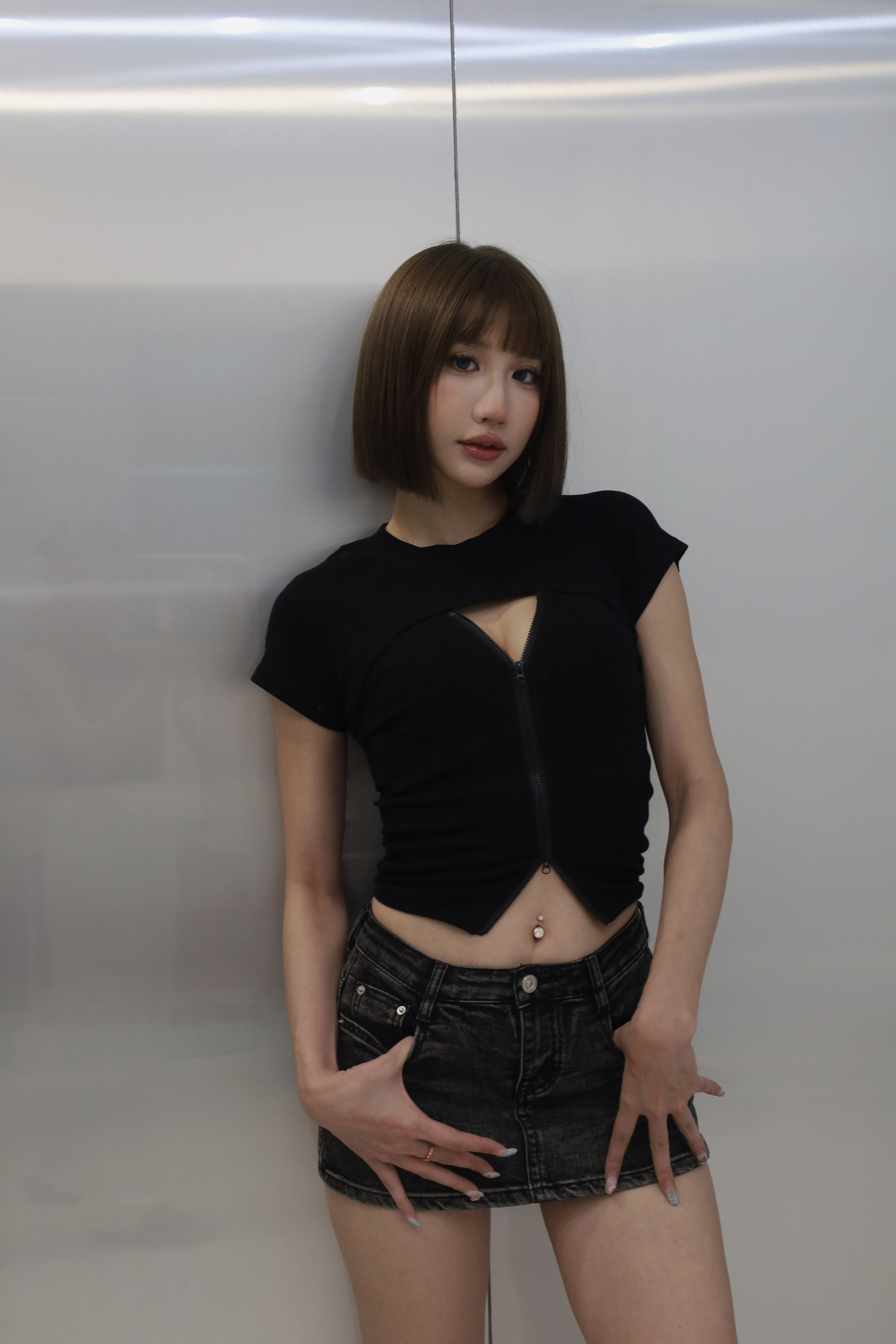 兩件式簍空雙拉鍊上衣