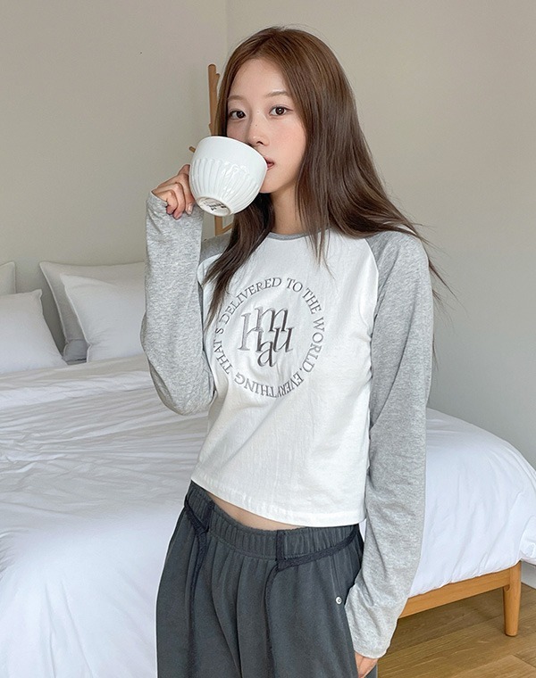 muahmuah - STITCH LOGO RAGLAN LONG SLEEVE (GREY)