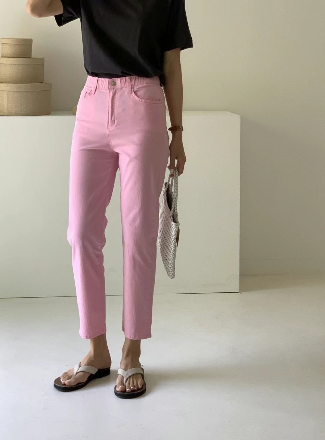 粉色直筒薄涼感褲