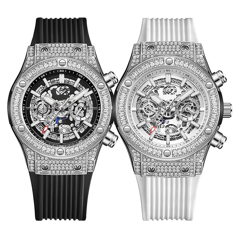 【BACHMANN 貝爾曼】 6839 晶鑽時尚 鏤空齒輪 星期月份 夜光指針 雙眼 機械錶 腕錶 手錶