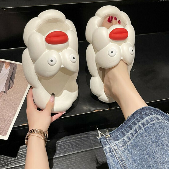 New thick-soled funny sandals for women (white_sausage mouth [size 36_41] (contact customer service after placing the order to confirm the delivery size)