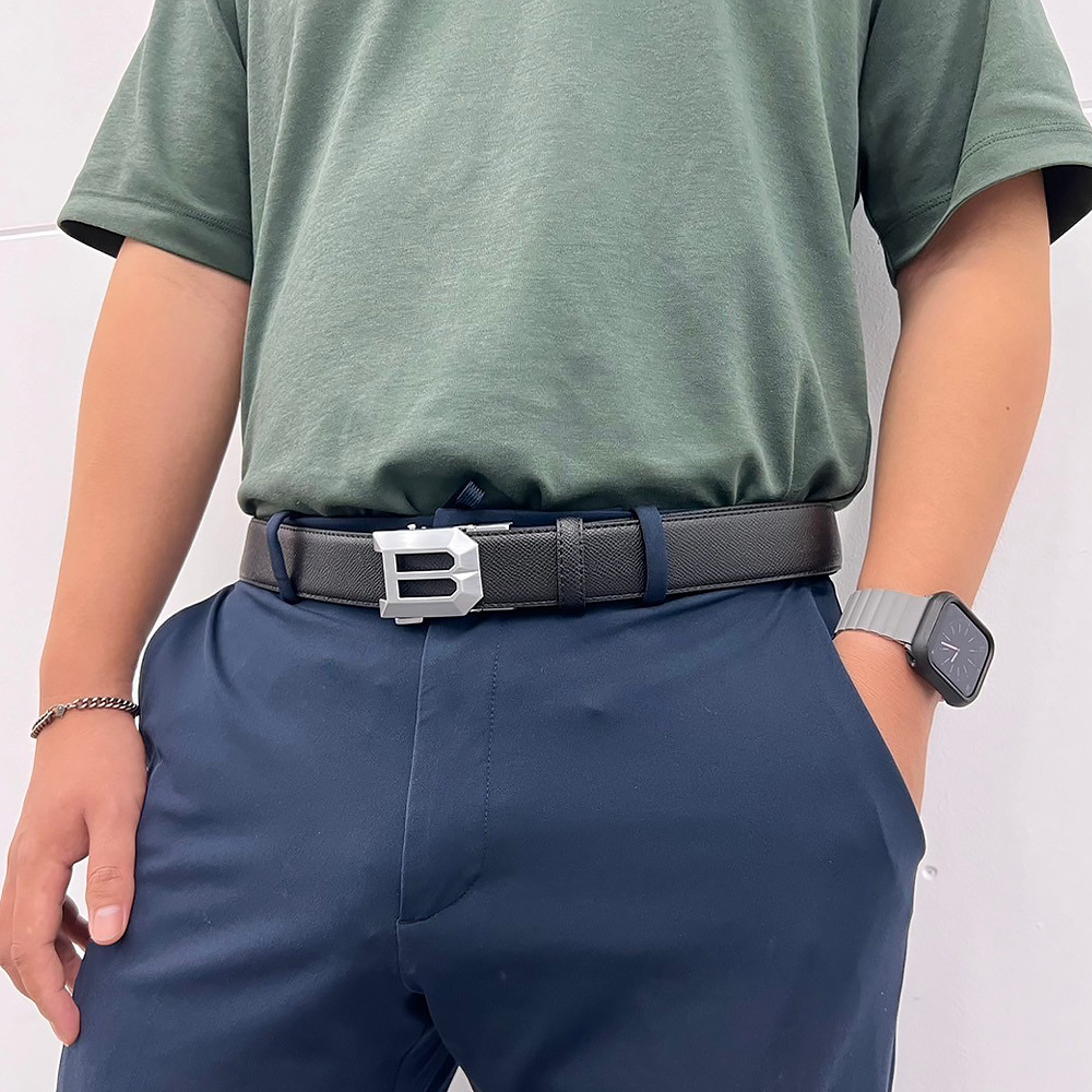 【Bruboses 巴伯思】BRB-F001 英國 鈦黑 英倫紳士 簡約高質感 防刮紋皮 訂製 自動 皮帶 (附收納盒)