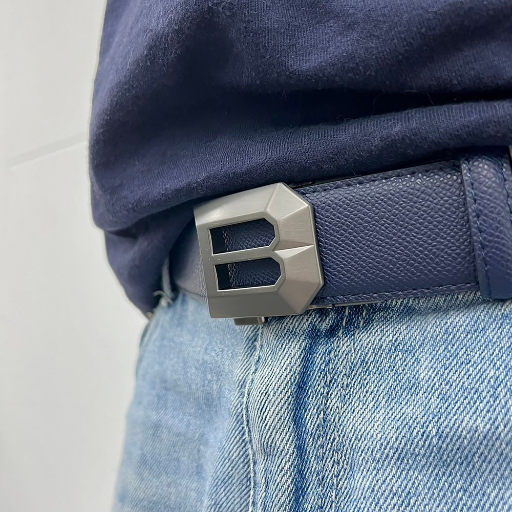 【Bruboses 巴伯思】BRB-F001 英國 鈦藍 英倫紳士 簡約高質感 防刮紋皮 訂製 自動 皮帶 (附收納盒)