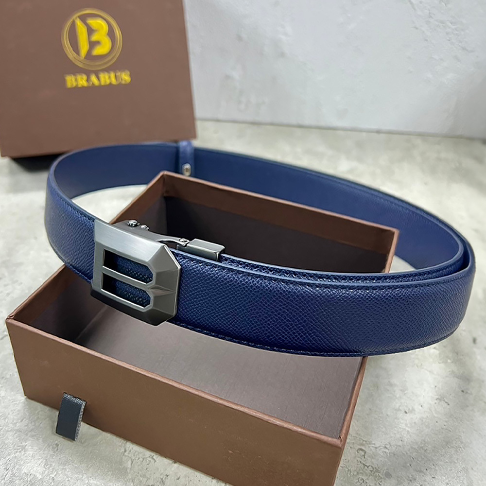 【BRABUS 巴伯斯】BRB-F001 英國 鈦藍 英倫紳士 簡約高質感 防刮紋皮 訂製 自動 皮帶 (附收納盒)-