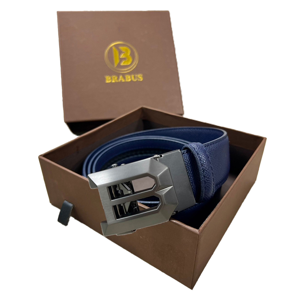 【BRABUS 巴伯斯】BRB-F001 英國 鈦藍 英倫紳士 簡約高質感 防刮紋皮 訂製 自動 皮帶 (附收納盒)-