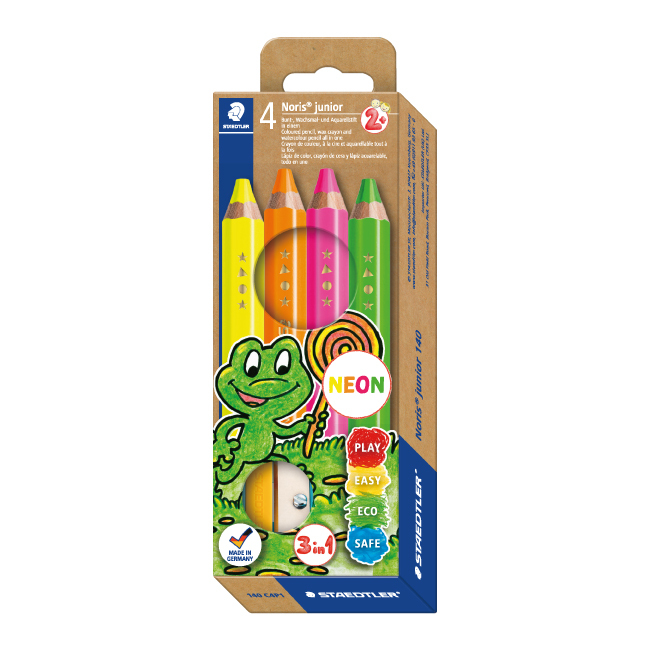 STAEDTLER施德樓  BUDDY3合1彩色蠟鉛筆-霓虹4色組 MS140C4P1