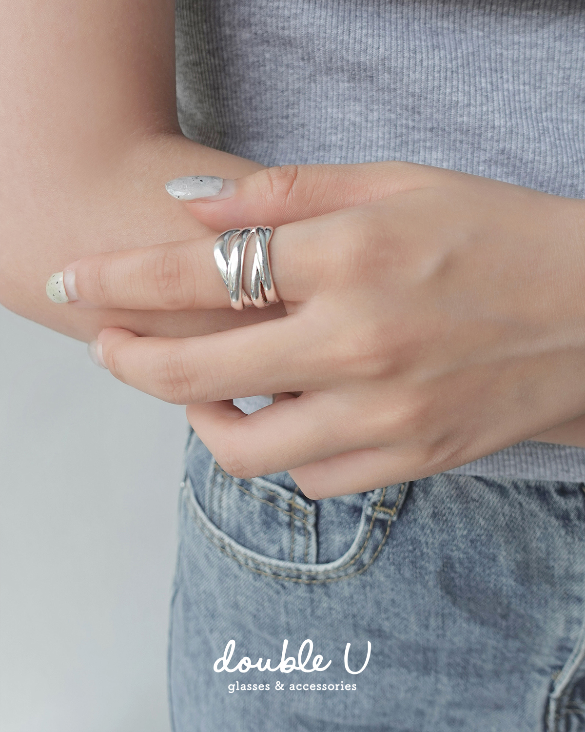 雙層交叉・純銀戒指 (KRS10120)