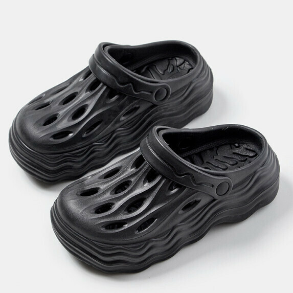New 7CM wavy hole slippers for women (black [size 36_41] (contact customer service after placing the order to confirm the delivery size)