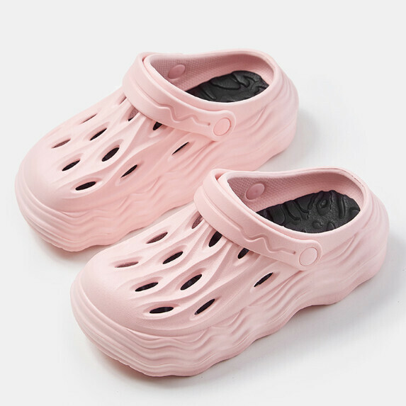 New 7CM wavy hole slippers for women (pink [size 36_41] (contact customer service after placing the order to confirm the delivery size)