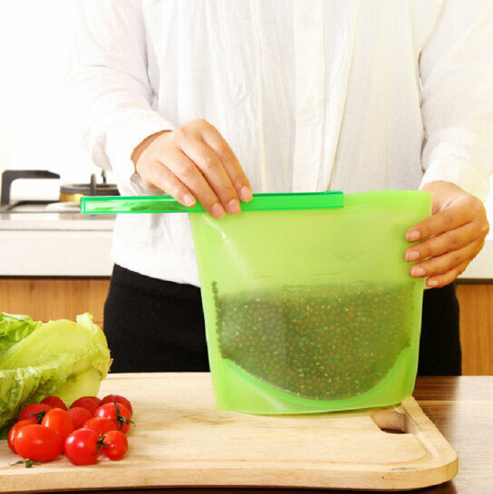 【3 pieces】Fresh-keeping bag Recycling Silicone fresh-keeping bag Silicone vacuum sealed bag Multi-functional food storage bag Fruit and vegetable frozen storage bag [Specification: 1000ML Color random]