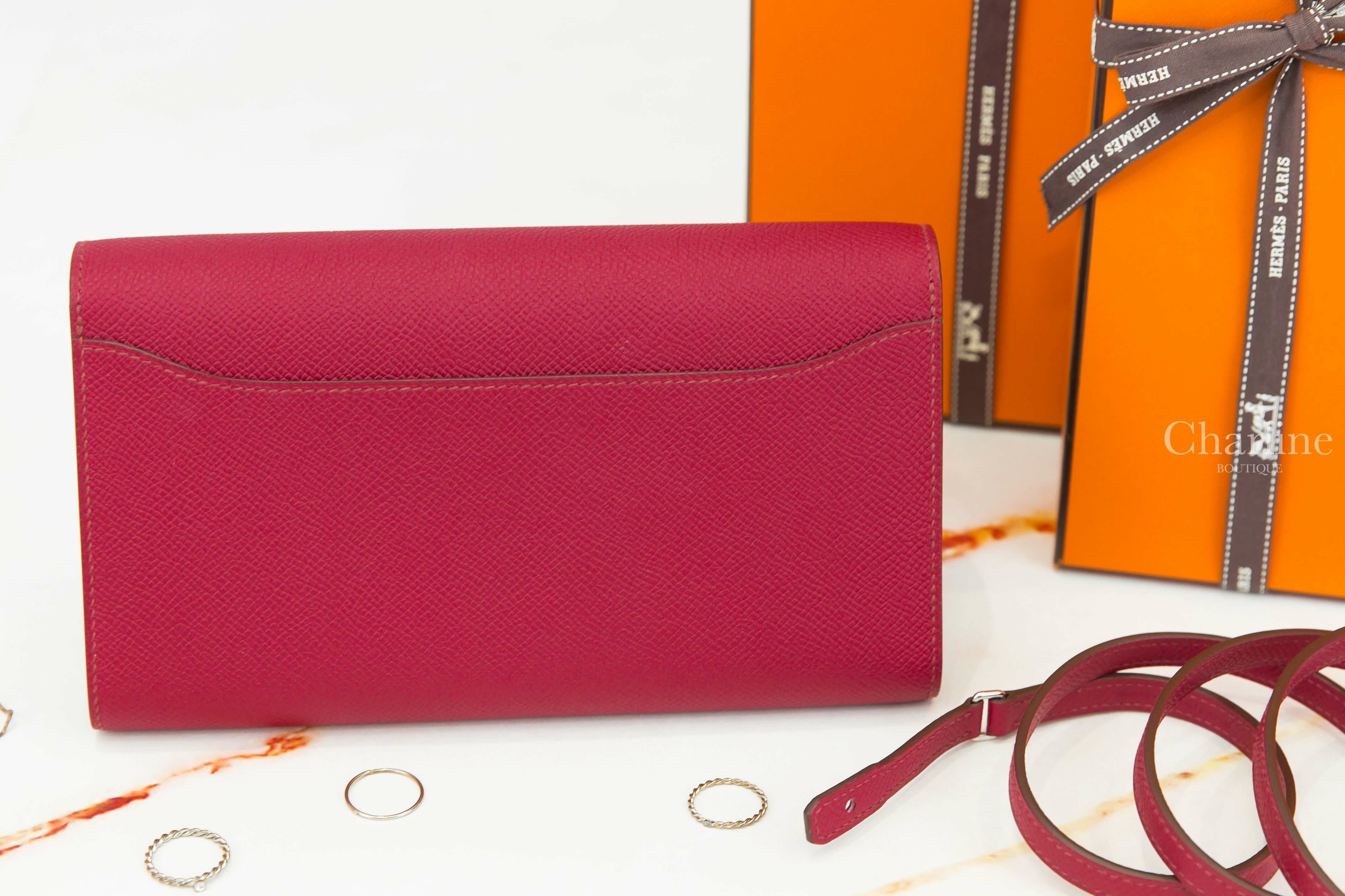 Hermès Constance Long To Go Wallet B5 Rubis Epsom 寶石紅銀釦肩背包-Charline Boutique 精品代購