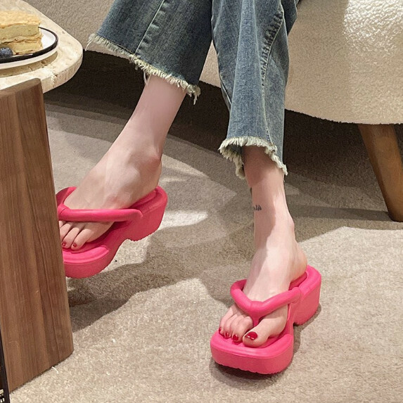 New thick-soled flip-flops for women (rose red [size 35_40] (contact customer service after placing the order to confirm the delivery size)