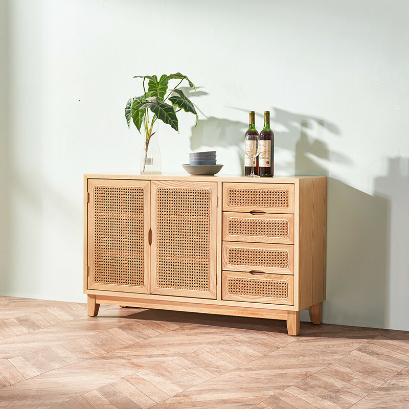 實木藤編抽屜式矮櫃
