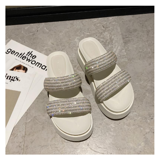 New thick-soled platform high-heeled rhinestone fairy sandals (off-white size 35-39) (contact customer service after placing the order to confirm the delivery size)