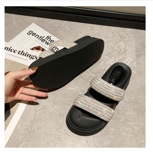 New thick-soled platform high-heeled rhinestone fairy sandals (black size 35-39) (contact customer service after placing the order to confirm the delivery size)