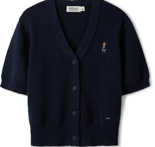 [K] WHO.A.U STEVE BOUCLE V-NECK CARDIGAN, NAVY, WHCKE2511F-59-NAVY (KWAU1142)