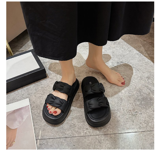 New style flip-flops wheat sandals (black size 35-40) (contact customer service after placing order to confirm delivery size)