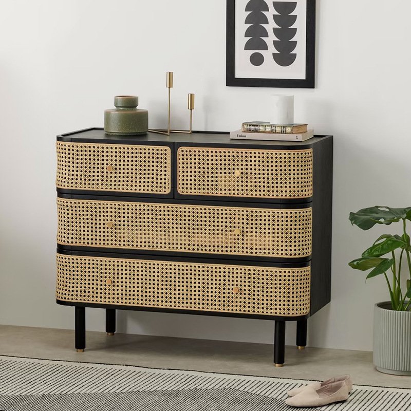 簡約實木藤編收納櫃