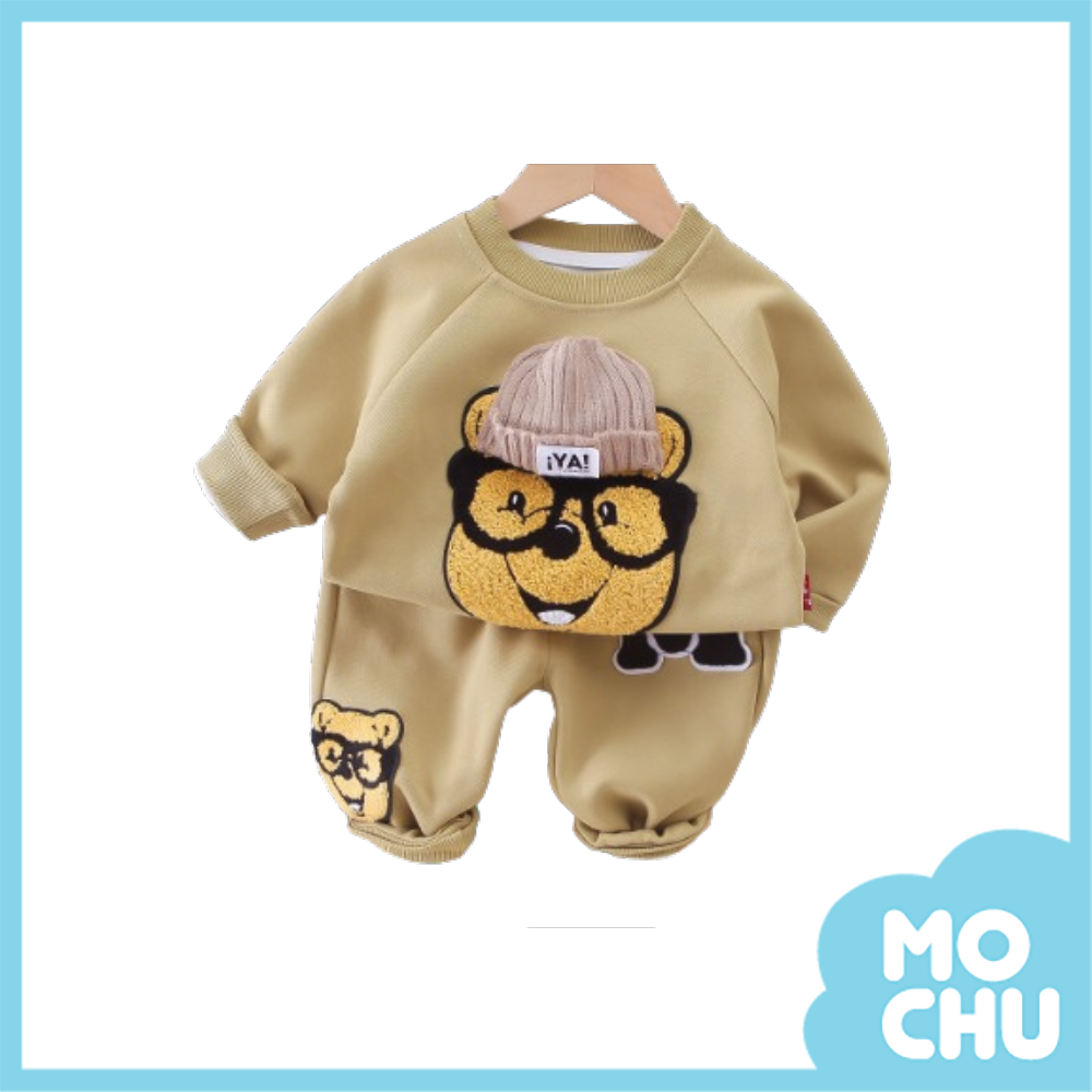 立體毛帽小熊長袖套裝(二色)