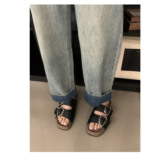 New square-toe thick-soled retro slippers (black size 35-39) (contact customer service after placing the order to confirm the delivery size)