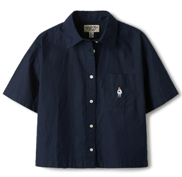 [K] WHO.A.U STEVE CROP SHORT SLEEVE SHIRT, NAVY, WHYWE2513F-59-NAVY (KWAU1164)