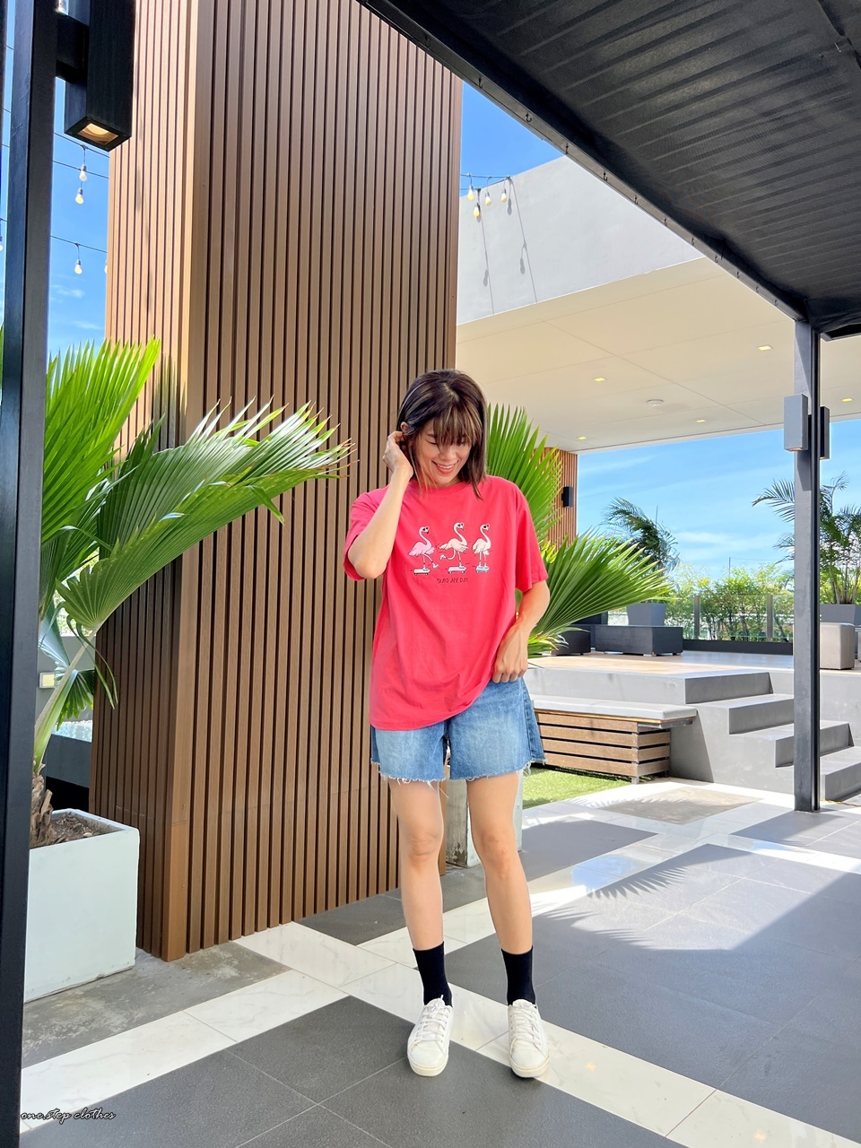 泰國俏皮紅鶴溜滑板T