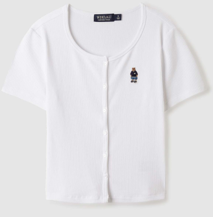 [K] WHO.A.U STEVE RIBBED CARDIGAN, IVORY, WHRAE2525F-39-IVORY (KWAU1175)