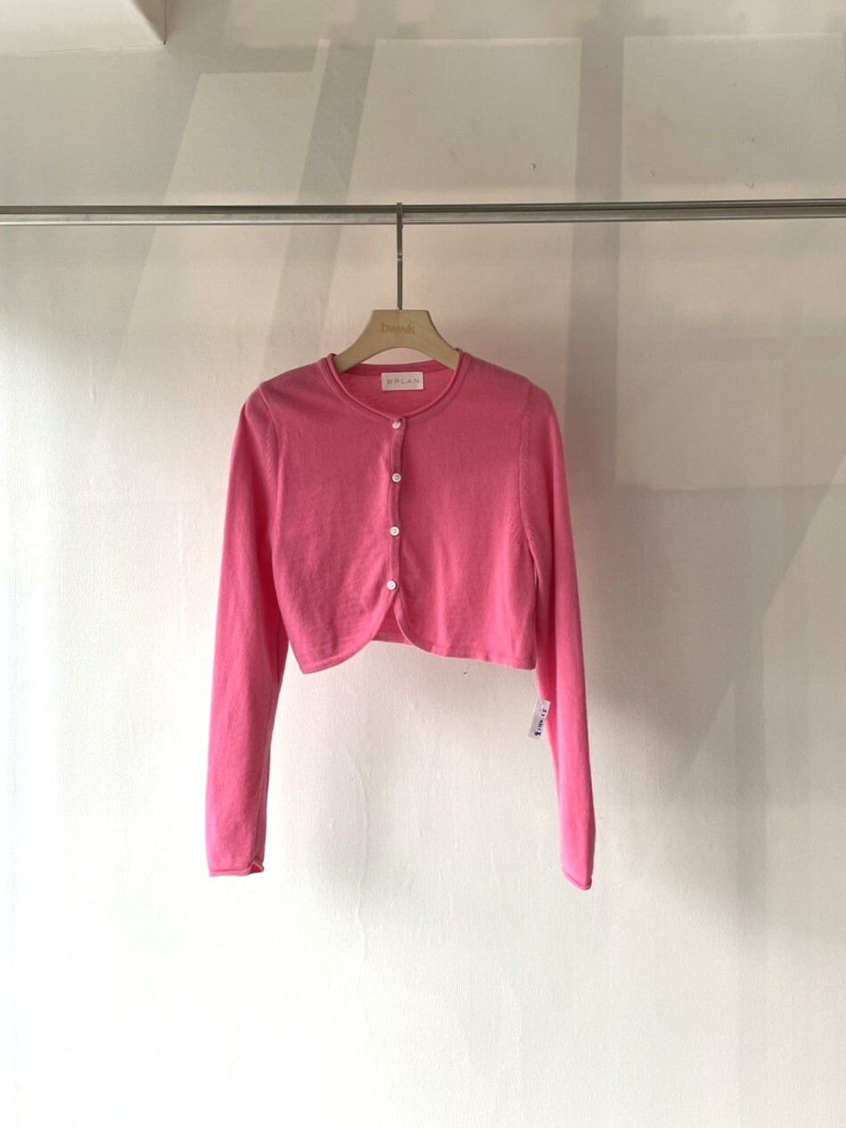 粉 圓領針織長袖罩衫