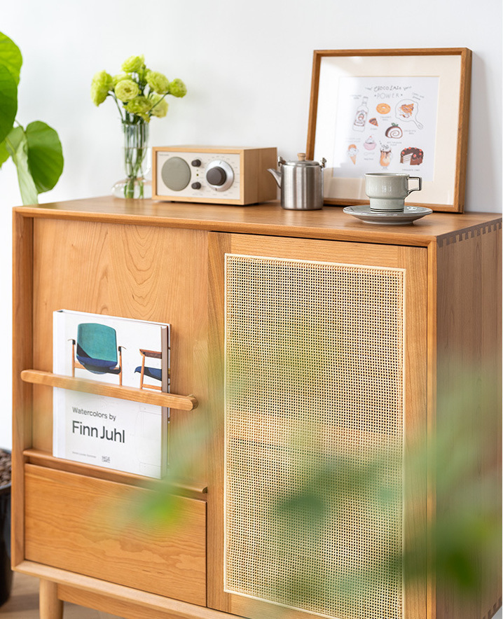 藤編實木雜誌書櫃