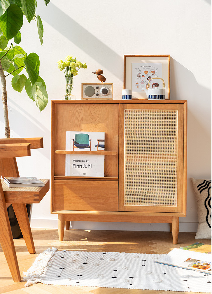 藤編實木雜誌書櫃