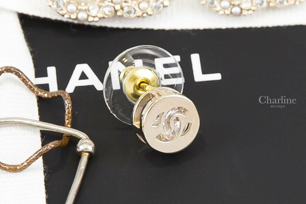 Chanel Stud Earrings 金色水晶CC圓形耳環