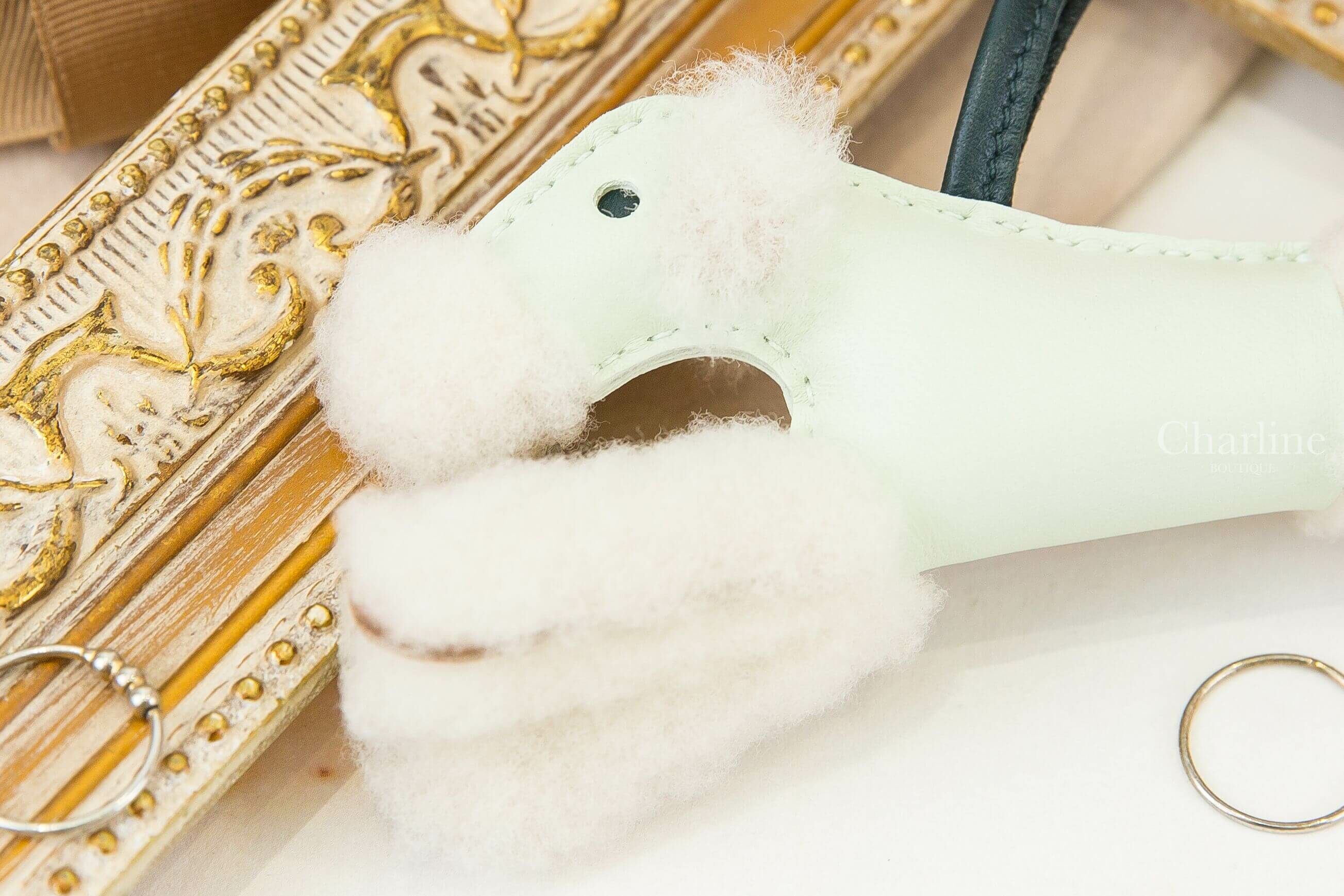 Hermès Budy 氣泡綠/松柏綠羊毛獵狐梗犬吊飾-Charline Boutique