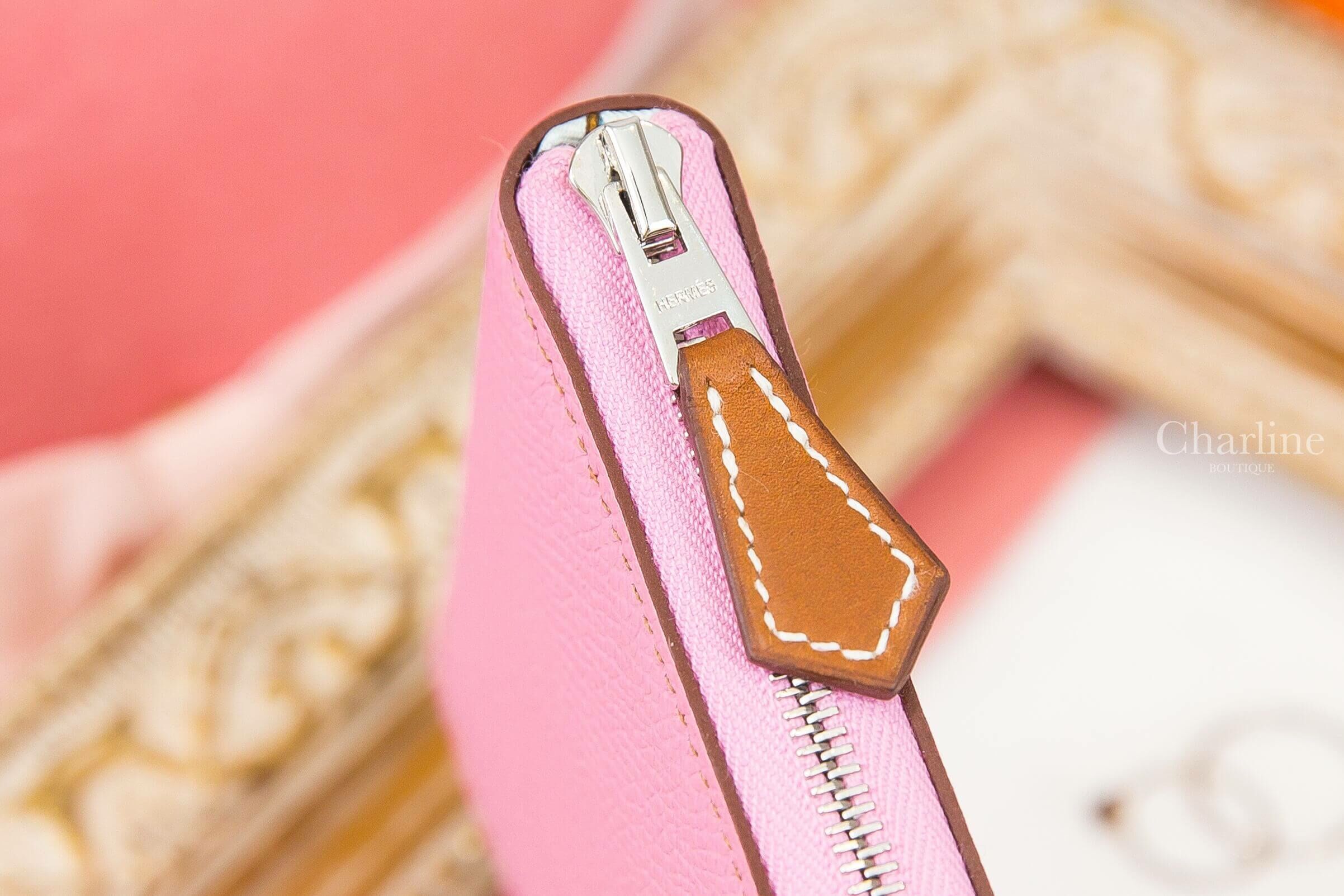 Hermès Silk' In Compact Wallet 5P Pink Epsom 粉色絲巾拉鍊短夾